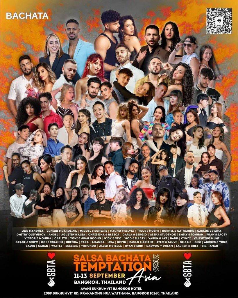 Salsa Bachata Temptation Asia 2026 bachata guest artists poster for Bangkok September 11 to 13